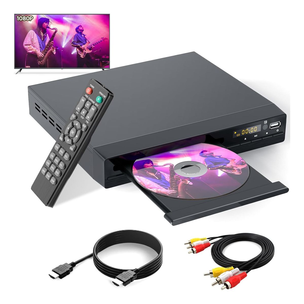 EVERSO - Reproductor De Dvd Cd Para Tv Hd 1080p Usb Con Cable Hdmi