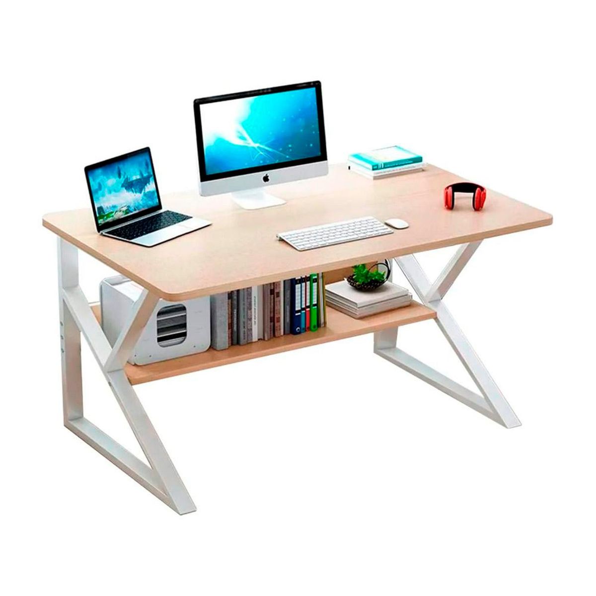 GLOBAL LATIN GROUP - Mesa Escritorio de Metal Moderna Compacta y Resistente - Beige