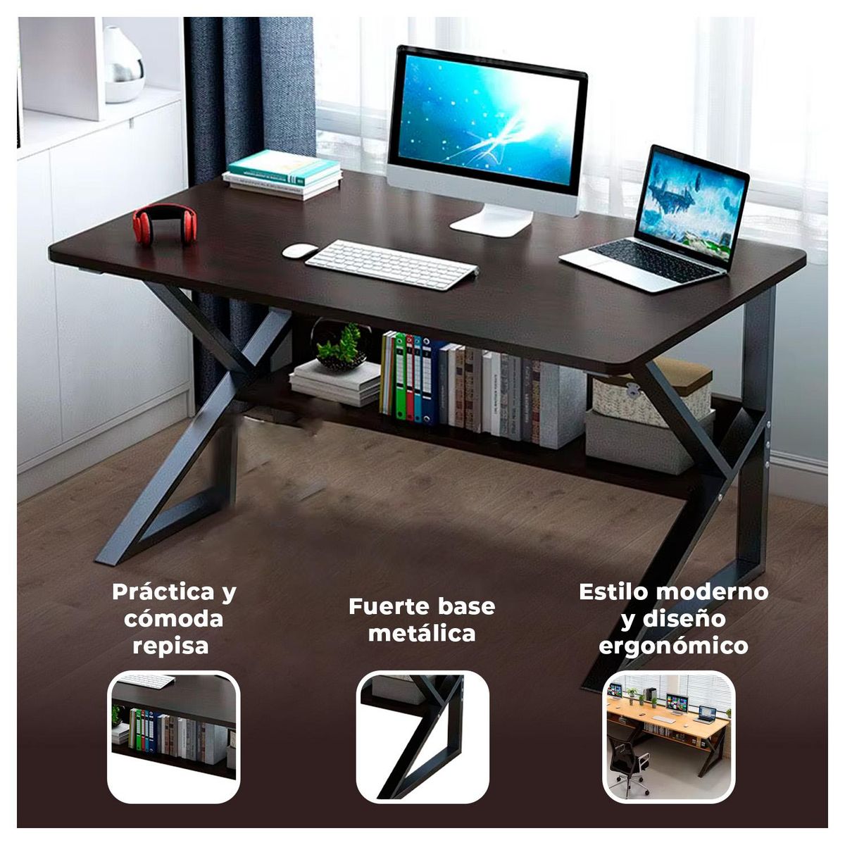 GLOBAL LATIN GROUP - Mesa Escritorio de Metal Moderna Compacta y Resistente - Beige