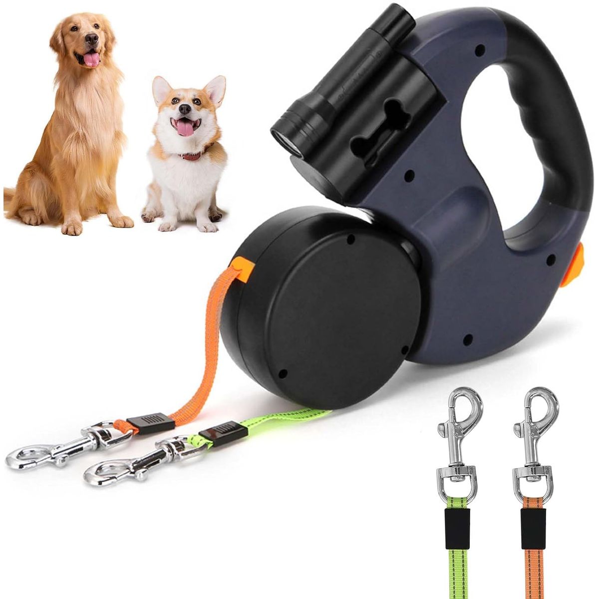 GENERICO - Correa Perro Multifuncional Mascotas Paseo Plana Doble Auto Retractil Resistente Larga Anti Enredo