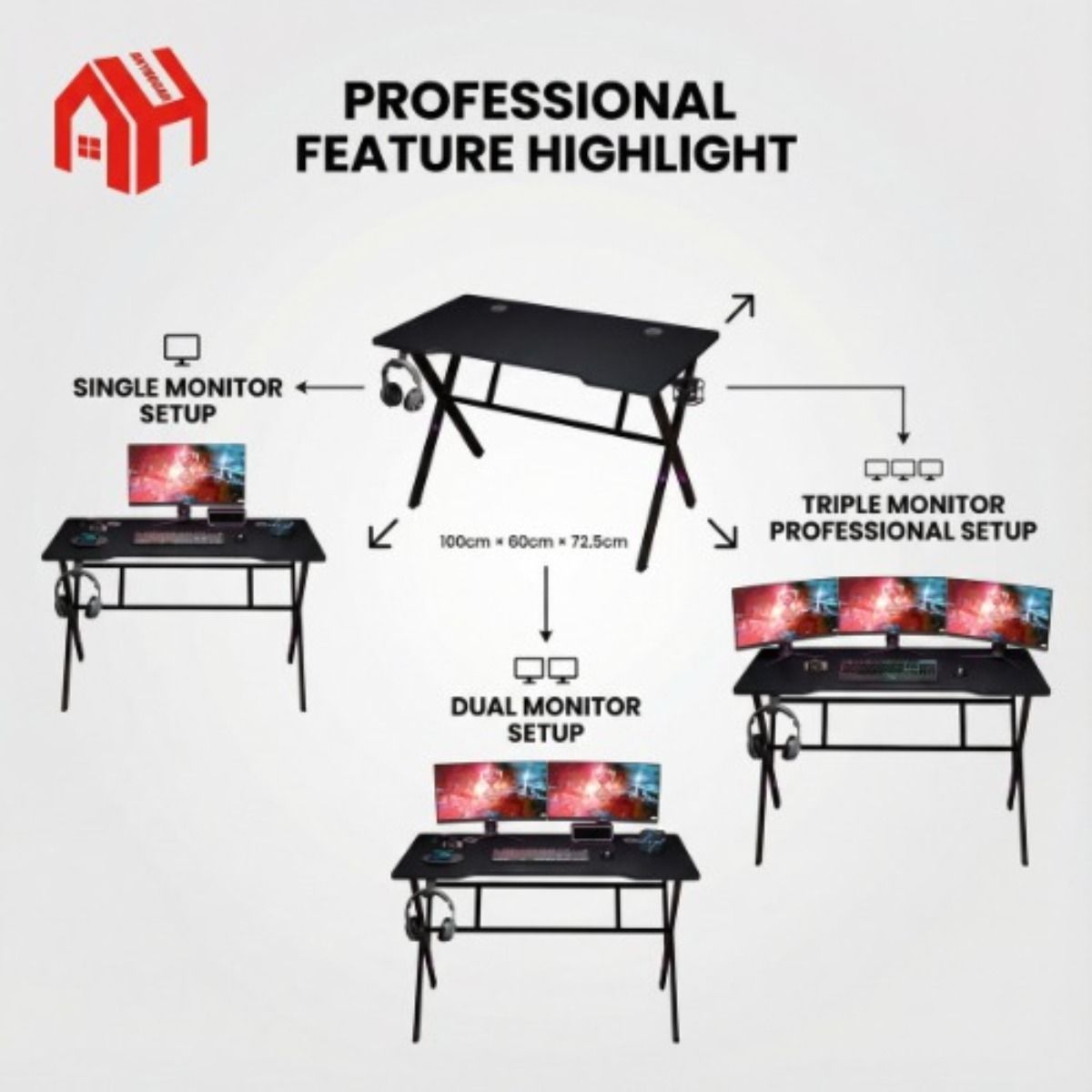 ANYHOGAR - Escritorio Gamer 100x60x74cm