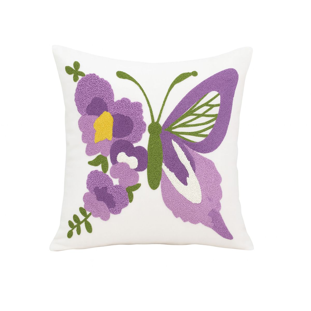 DECORACION CREATIVA - 1 Cojin Bordado Mariposa Lila + Relleno