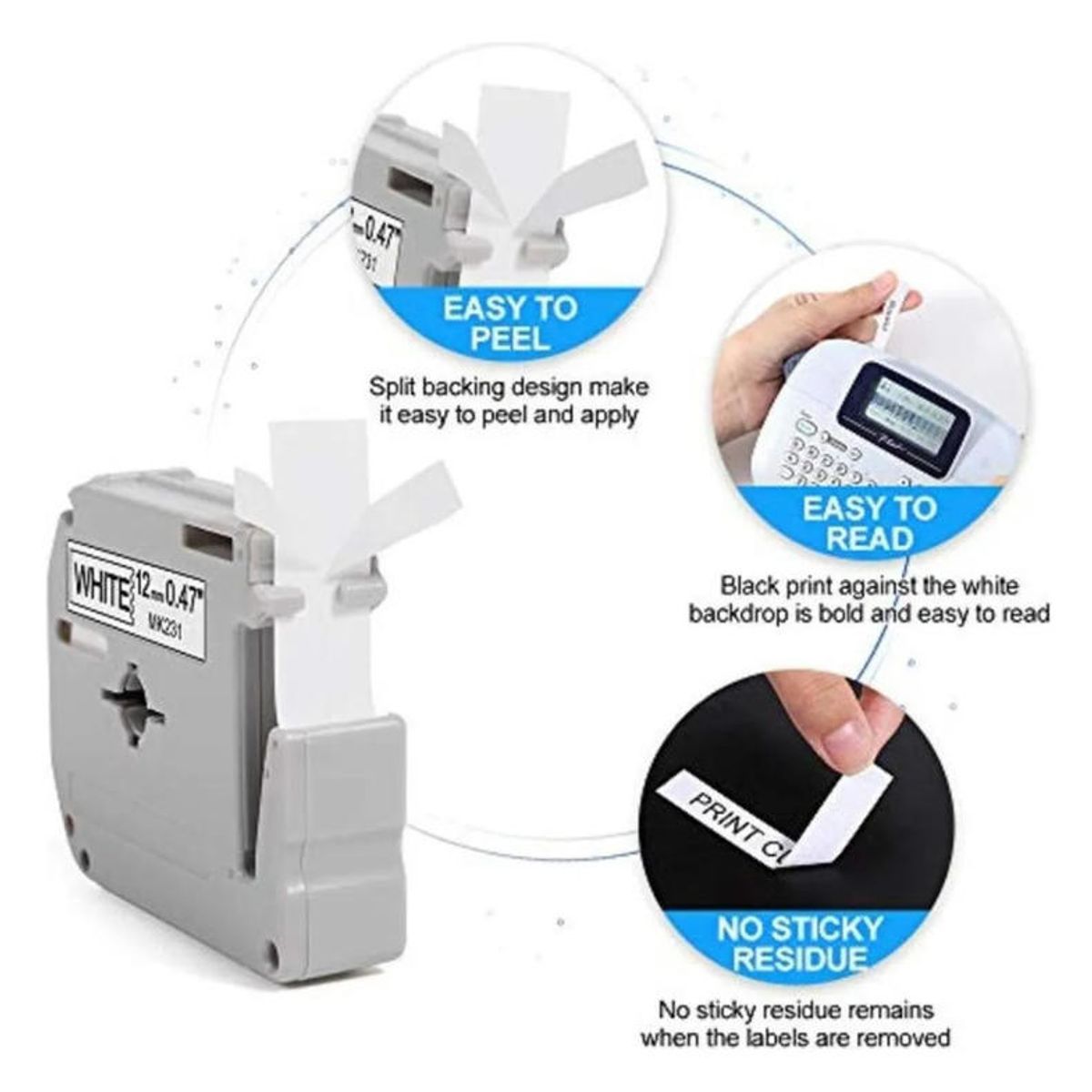 ATURE - 4pcs Cinta Rotuladora Para Brother Tze-231 Alternativa 12mm
