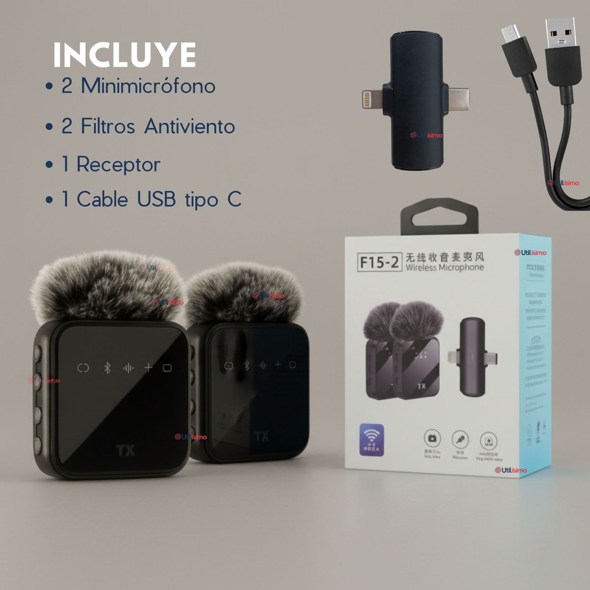 LINE - Pack 2 Micrófonos Inalámbrico 3 En 1 Para Celular iPhone Android Profesional Lavalier