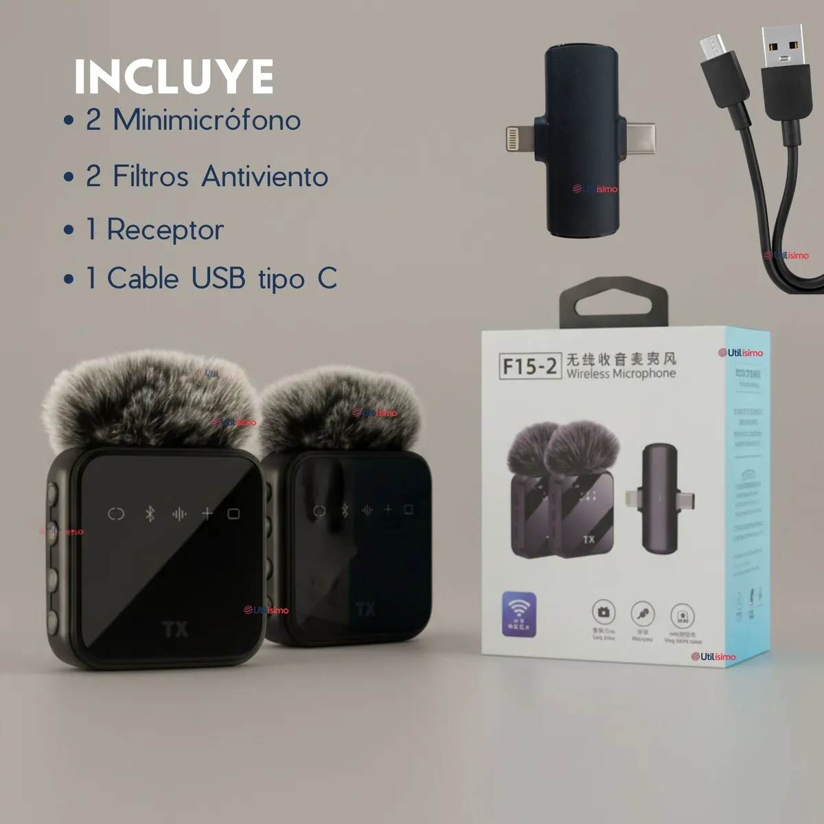 LINE - Pack 2 Micrófonos Inalámbrico 3 En 1 Para Celular iPhone Android Profesional Lavalier