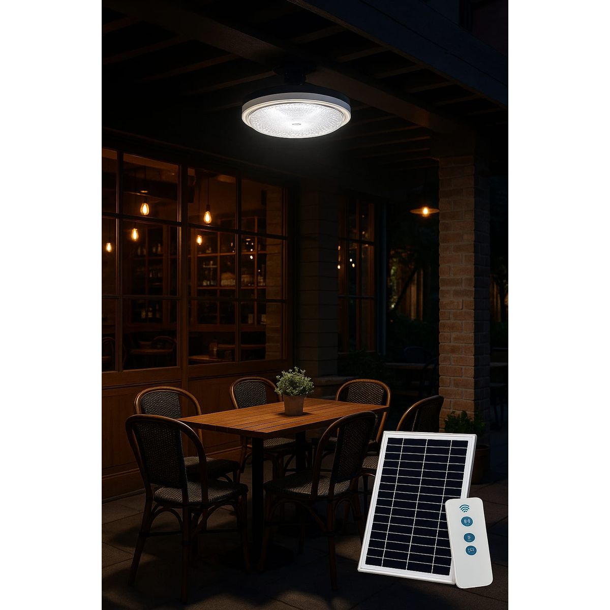 GENERICO - Lámpara LED Solar de Techo 150W con Panel Solar y Control Remoto IP65