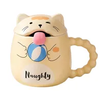 Taza Gato Lengua Cuchara Y Tapa Té Café Tazón Mug Regalo Amarillo
