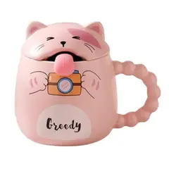 GENERICO - Taza Gato Lengua Cuchara Y Tapa Té Café Tazón Mug Regalo Rosa