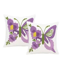 DECORACION CREATIVA - 2 Fundas Bordado Mariposa Lila