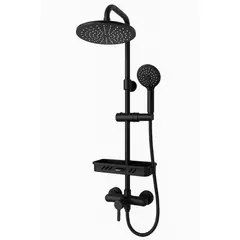 GENERICO - Barra de Ducha Negra con Ducha Fija + Ducha Manual Acero Inoxidable