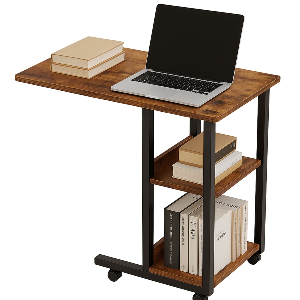 GENERICO - Mesa Auxiliar Cama Con Ruedas Madera Escritorio Lateral Walnut