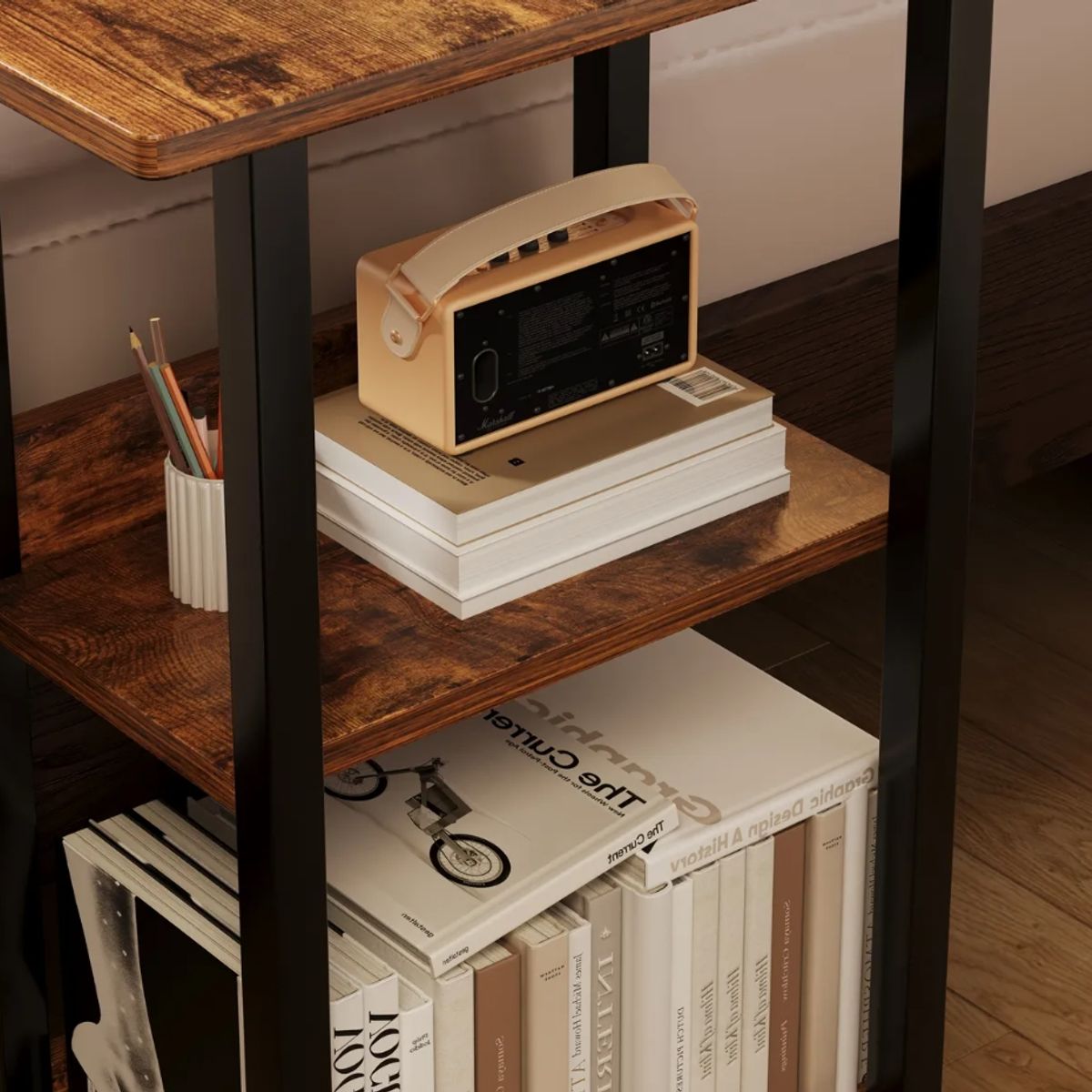 GENERICO - Mesa Auxiliar Cama Con Ruedas Madera Escritorio Lateral Walnut