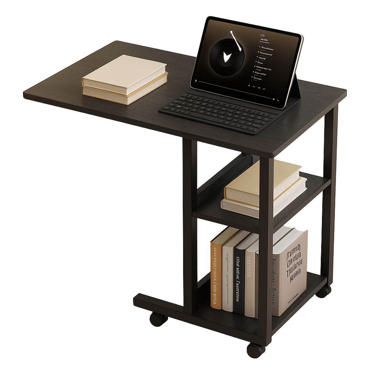 GENERICO - Mesa Auxiliar Cama Con Ruedas Madera Escritorio Lateral Negro