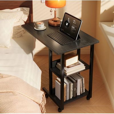 Imagen 2 del producto Mesa Auxiliar Cama Con Ruedas Madera Escritorio Lateral Negro