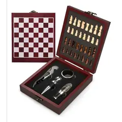 GENERICO - Set Juego De Ajedrez Madera Pequeño Con 4 Accesorios De Vino