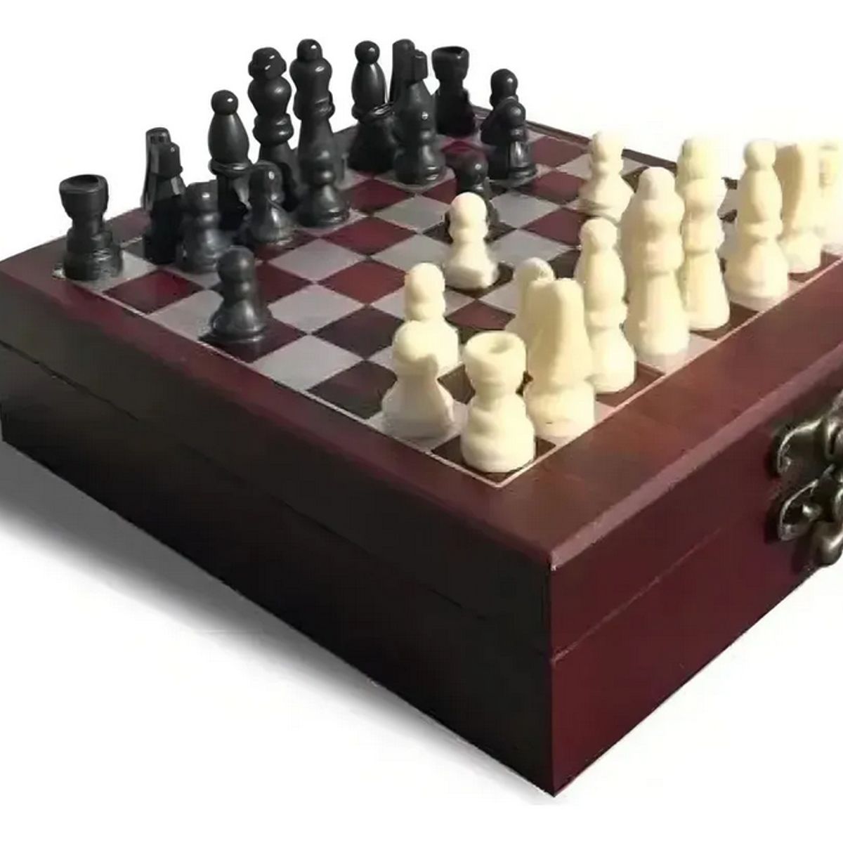 GENERICO - Set Juego De Ajedrez Madera Pequeño Con 4 Accesorios De Vino