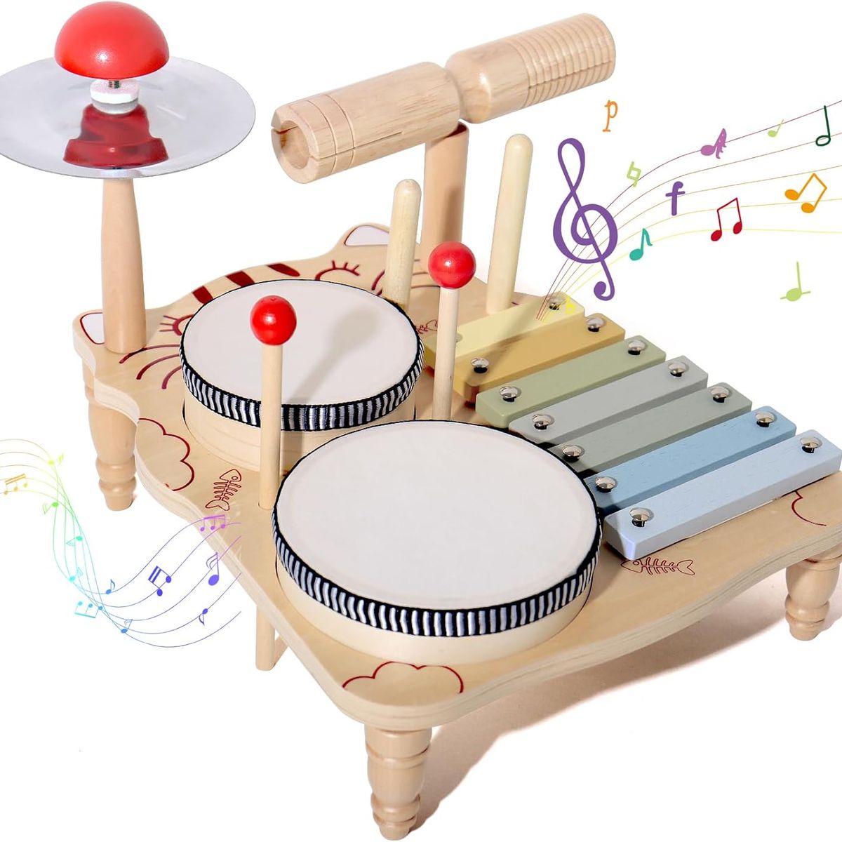 KUANGYE - Set Musical Infantil De Madera Batería Xilófono Para Niños