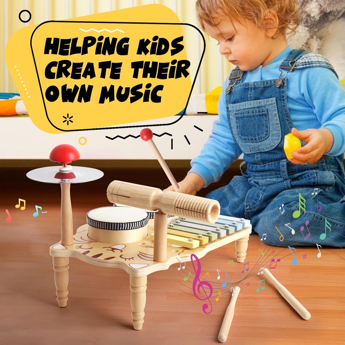 KUANGYE - Set Musical Infantil De Madera Batería Xilófono Para Niños