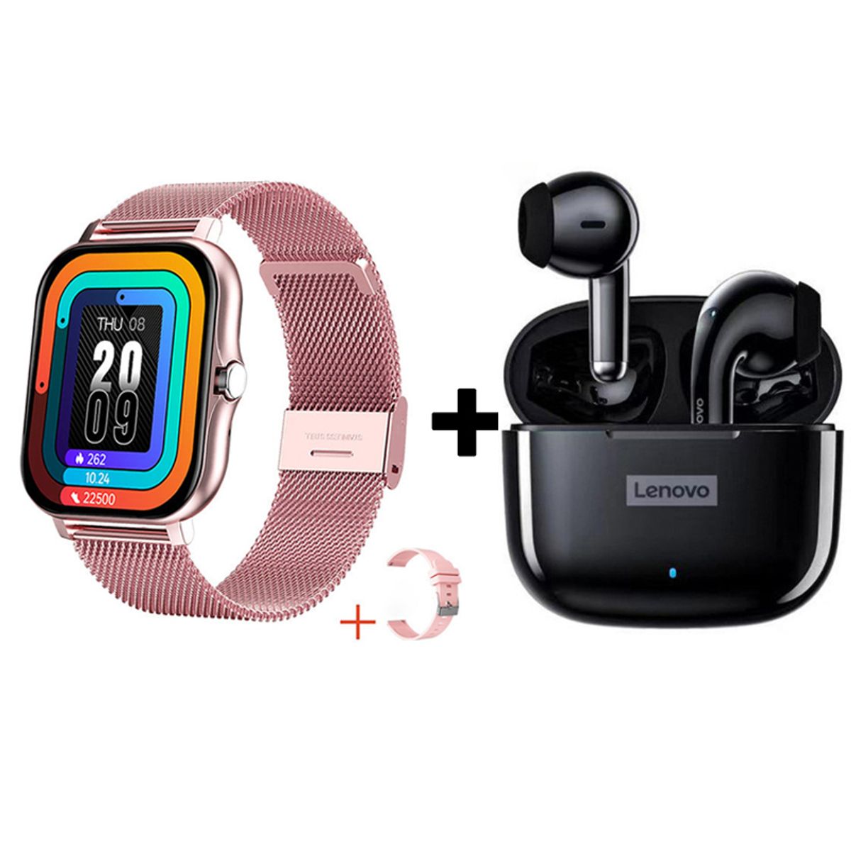 LENOVO - Audífonos Bluetooth Lenovo LP40 PRO y Reloj Inteligente Y13 - Rosa