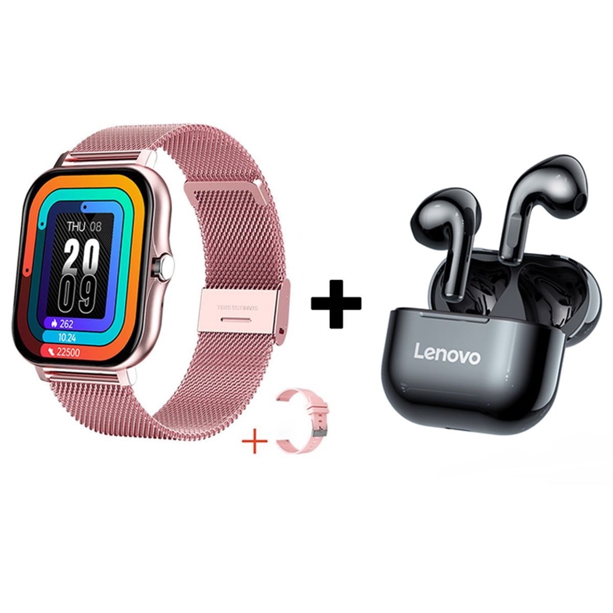 LENOVO - Audífonos Bluetooth Lenovo LP40 y Reloj Inteligente Y13 - Rosa