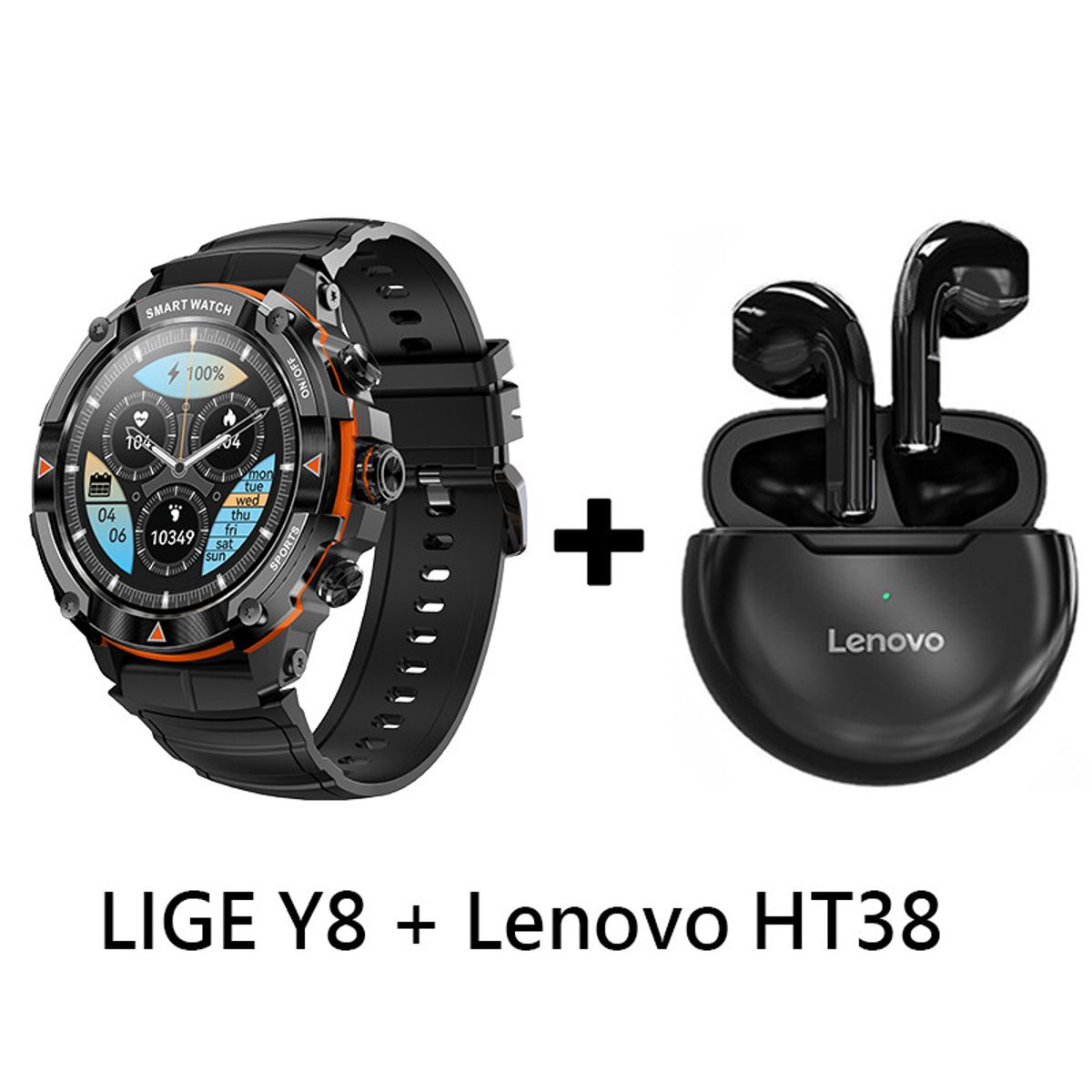 LENOVO - Audífonos Bluetooth Lenovo HT38 y Reloj Inteligente Smart Watch Y8