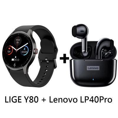 Lenovo Audífonos Bluetooth Lp40 Pro Y Reloj Inteligente Y80