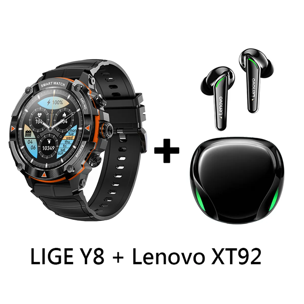 LENOVO - Audífonos Bluetooth Lenovo XT92 y Smartwatch Y8 reloj inteligente
