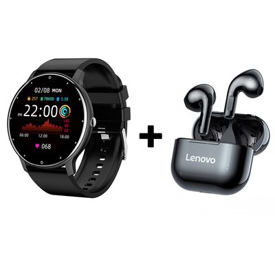 Lenovo Audífonos Bluetooth Lp40 Y Smartwatch Zl02D Negro