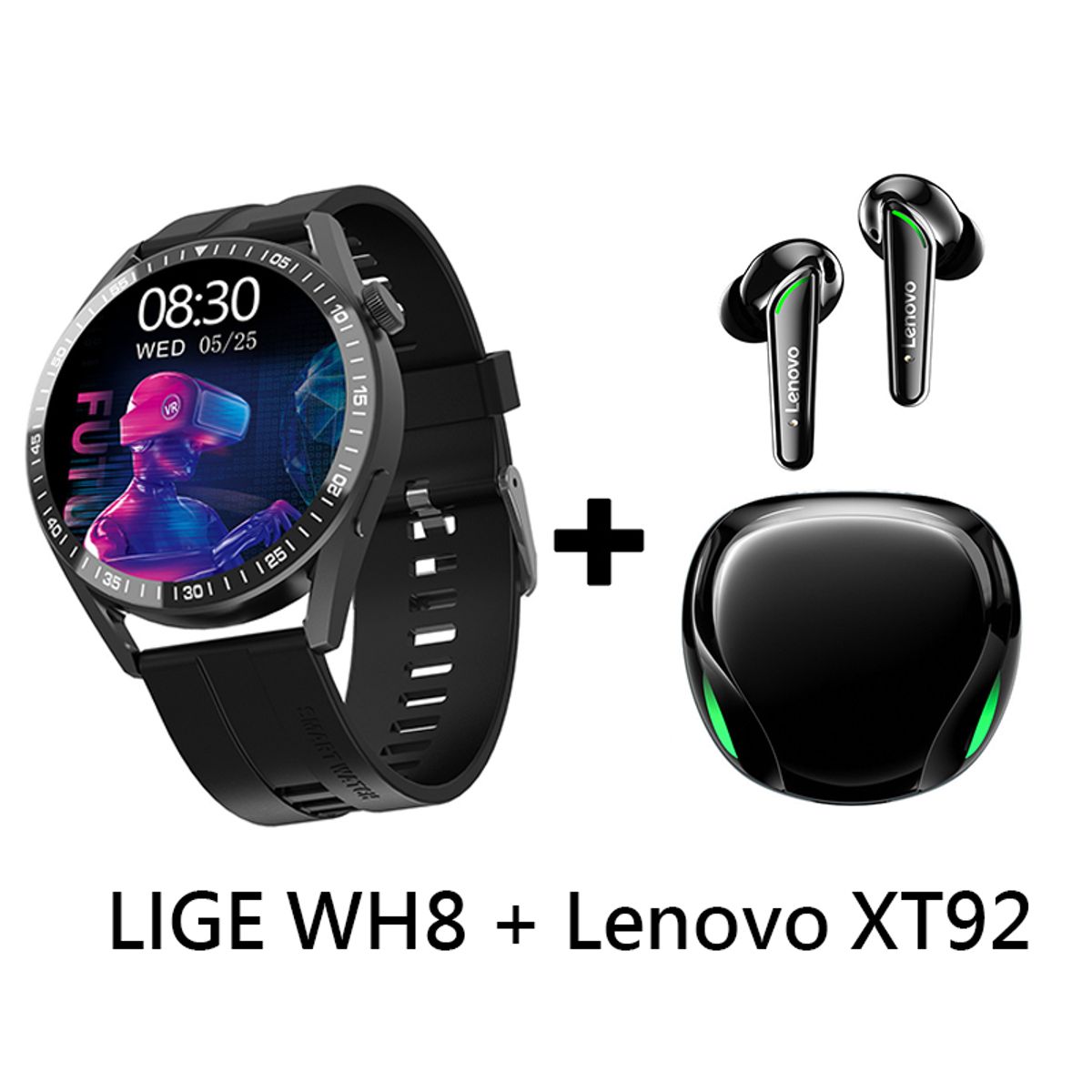 LENOVO - Audífonos Bluetooth Lenovo XT92 y Smartwatch WH8 reloj inteligente
