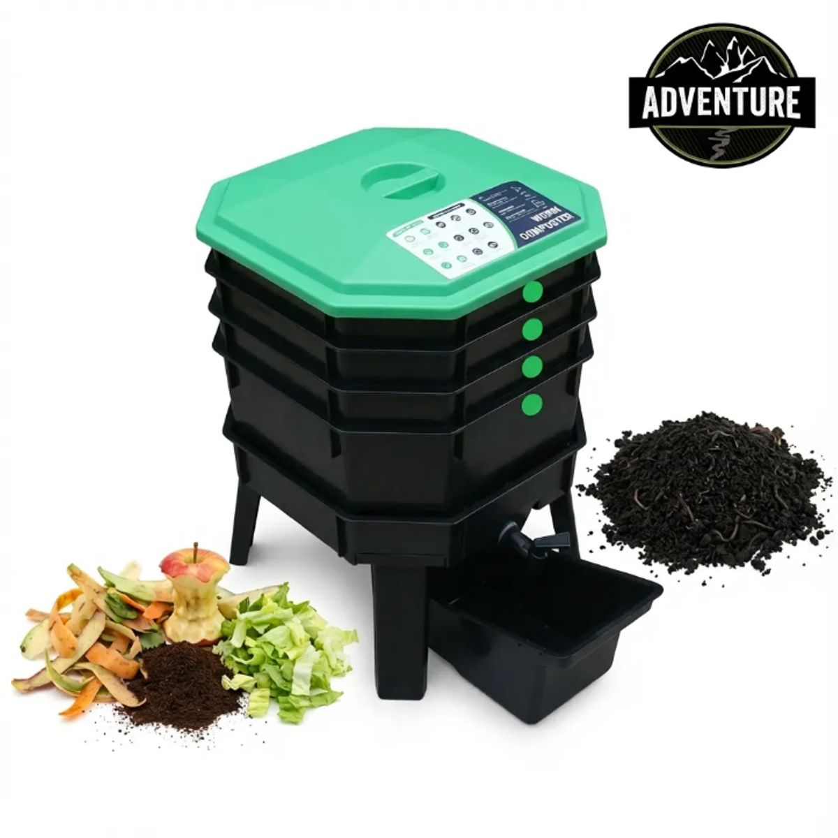 ANYHOGAR - Vermicompostera De 4 Bandejas Plástico Reciclado Compostera