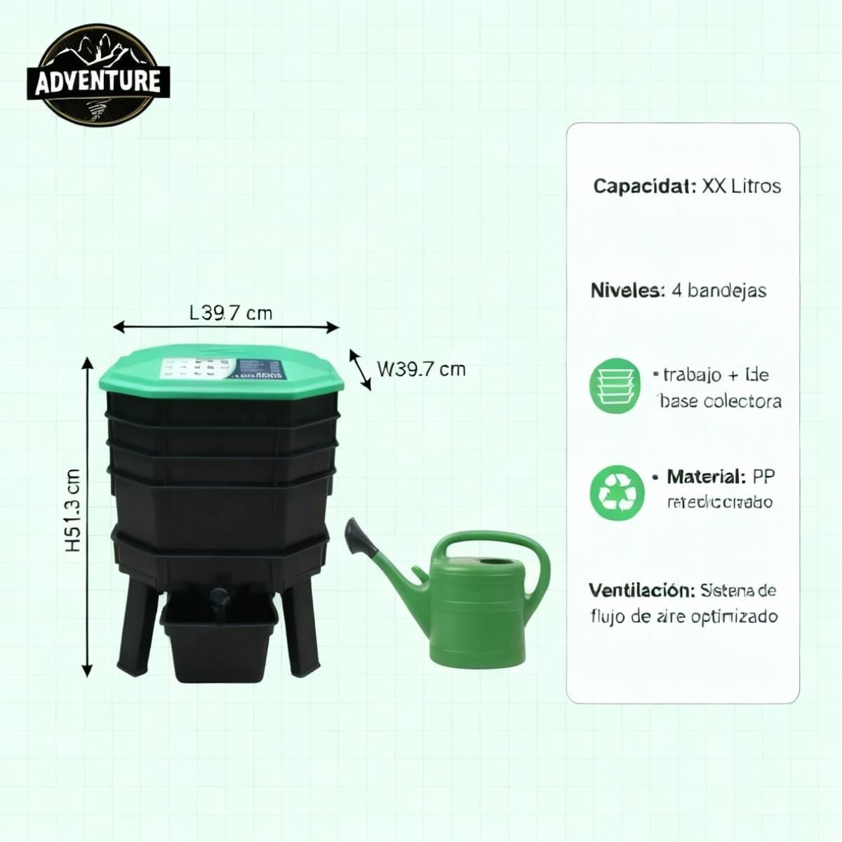 ANYHOGAR - Vermicompostera De 4 Bandejas Plástico Reciclado Compostera