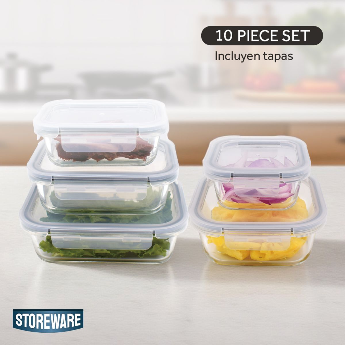 Set 5 Contenedores Herméticos Para Comida Vidrio Storeware Kiosclub, marca STOREWARE - Foto Principal
