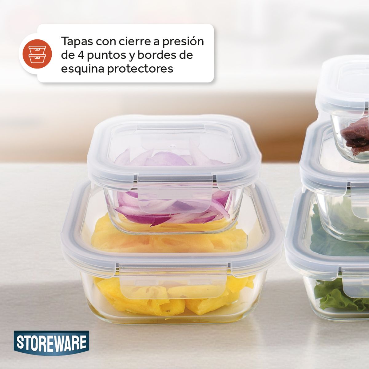 Set 5 Contenedores Herméticos Para Comida Vidrio Storeware Kiosclub, marca STOREWARE - Foto 2