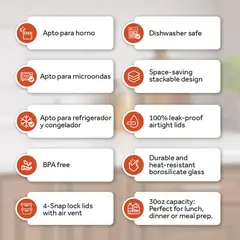 STOREWARE - Set 5 Contenedores Vidrio Mealprep Comida 880 ml