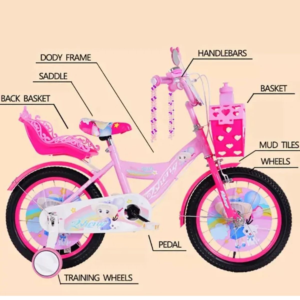 GENERICO - Bicicleta Aro 12 Infantil Rosa flores