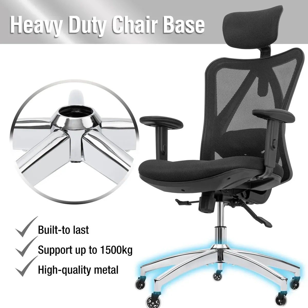 KUANGYE - Base Estrella De Acero Cromado Para Silla 700 Mm