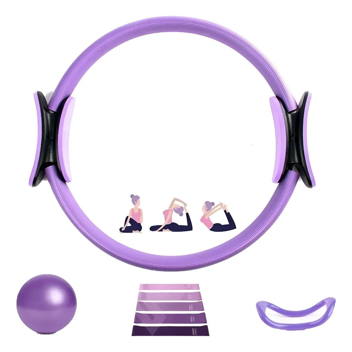 KUANGYE - Set De Yoga Y Pilates Aro Bandas Balon 8 Pzs Fitness