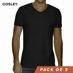 COSLEY - Poleras 100% Algodón Negras Cuello V Pack 3 Kiosclub