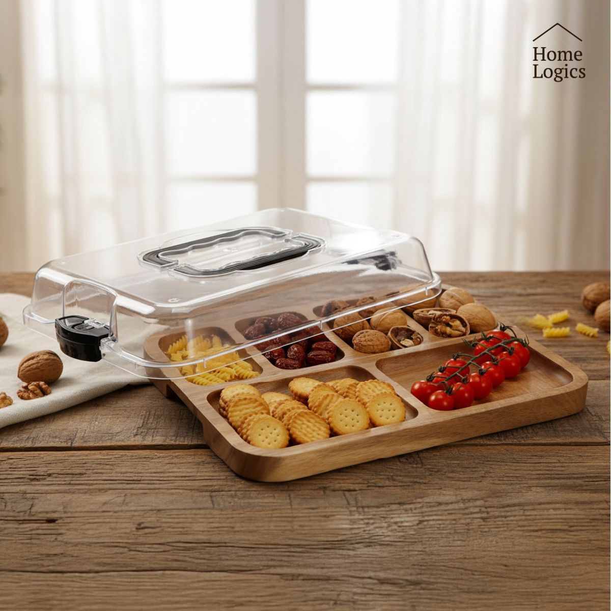 HOME LOGICS - Tabla Aperitivo Picoteo Portátil con Tapa Acacia Home Logics Kiosclub