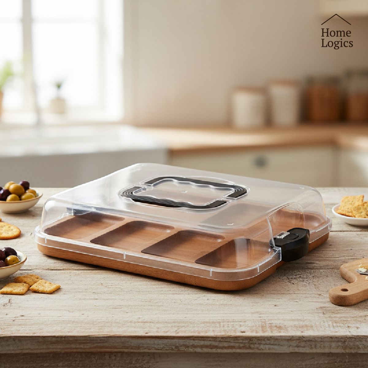 HOME LOGICS - Tabla Aperitivo Picoteo Portátil con Tapa Acacia Home Logics Kiosclub