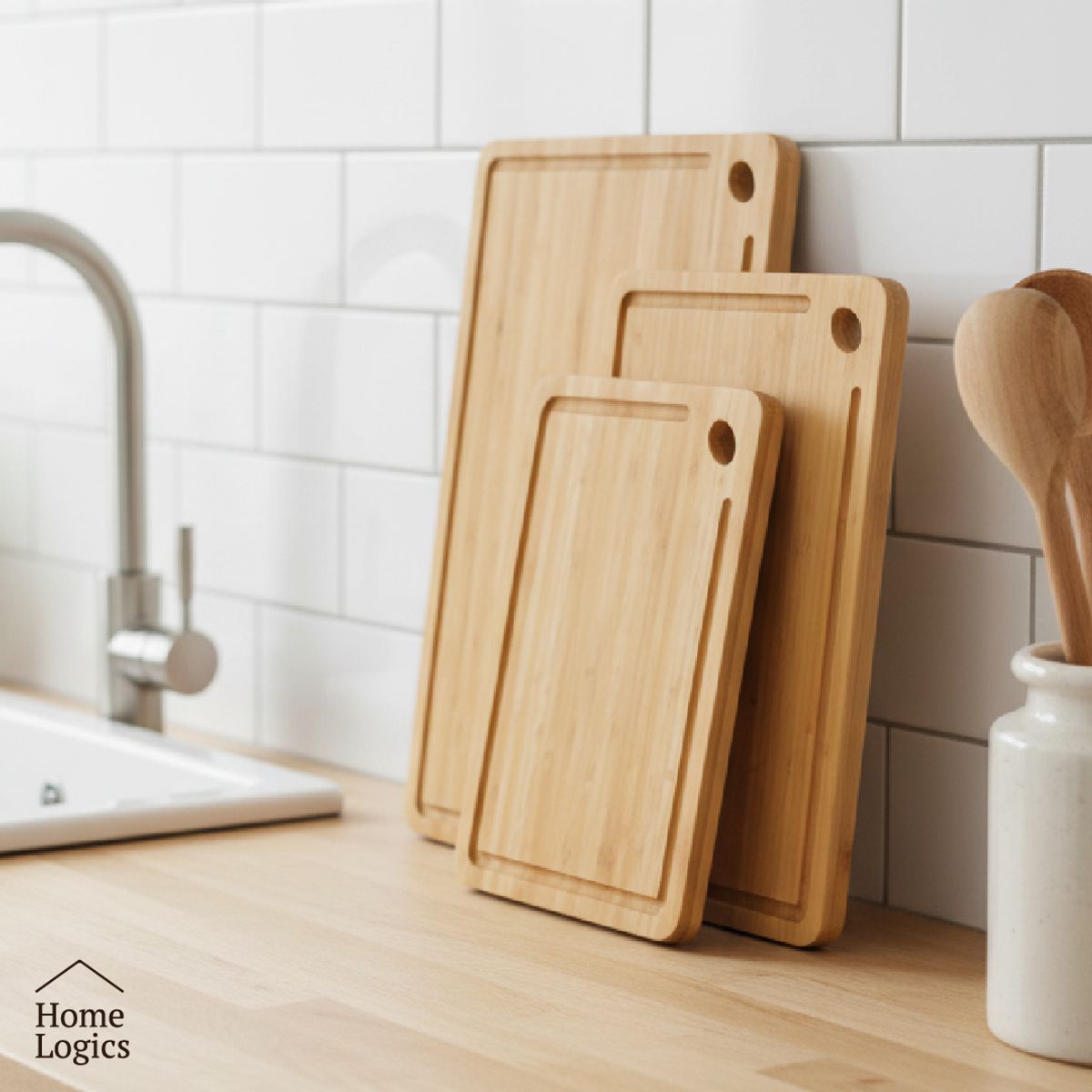 HOME LOGICS - Set 3 Tablas de Cortar Picar Cocina Bamboo Home Logics Kiosclub