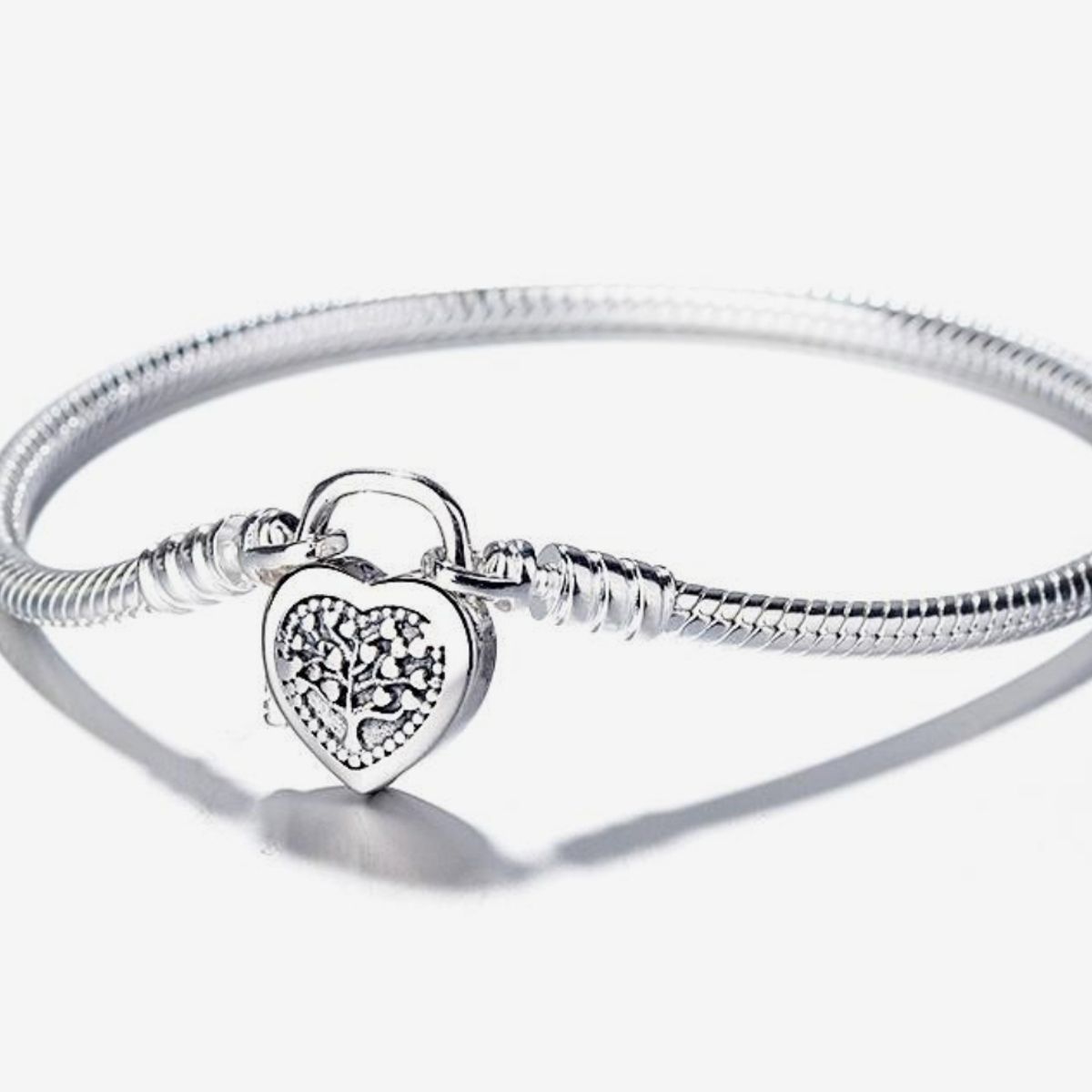 GENERICO - Pulsera de Plata 925 con Cerradura de Corazón y Árbol Familiar