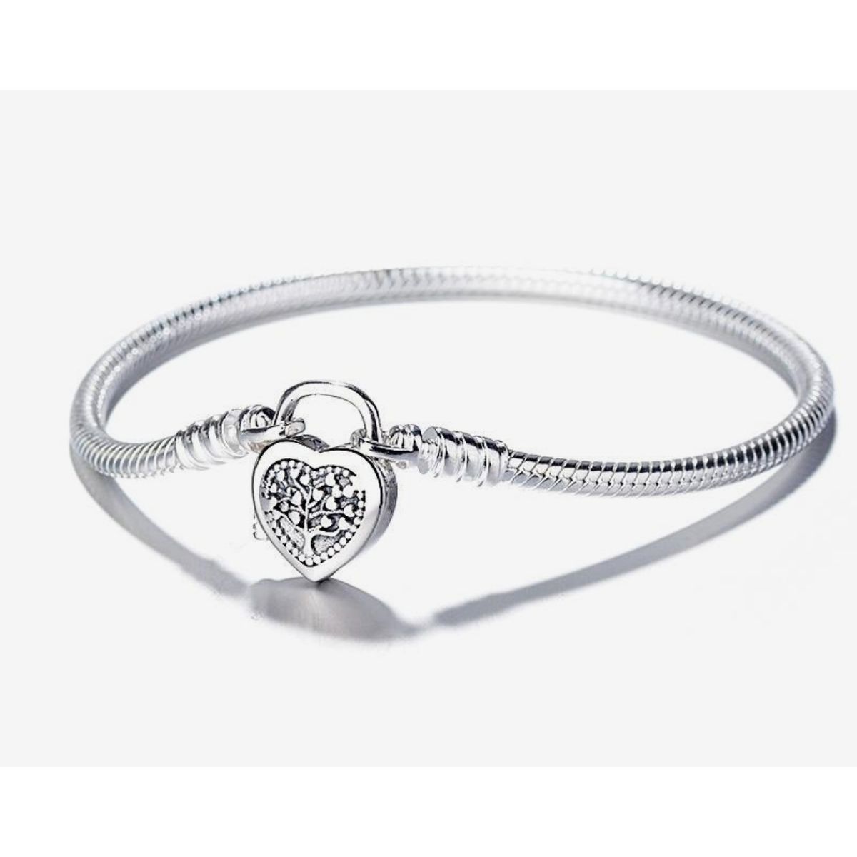 GENERICO - Pulsera de Plata 925 con Cerradura de Corazón y Árbol Familiar
