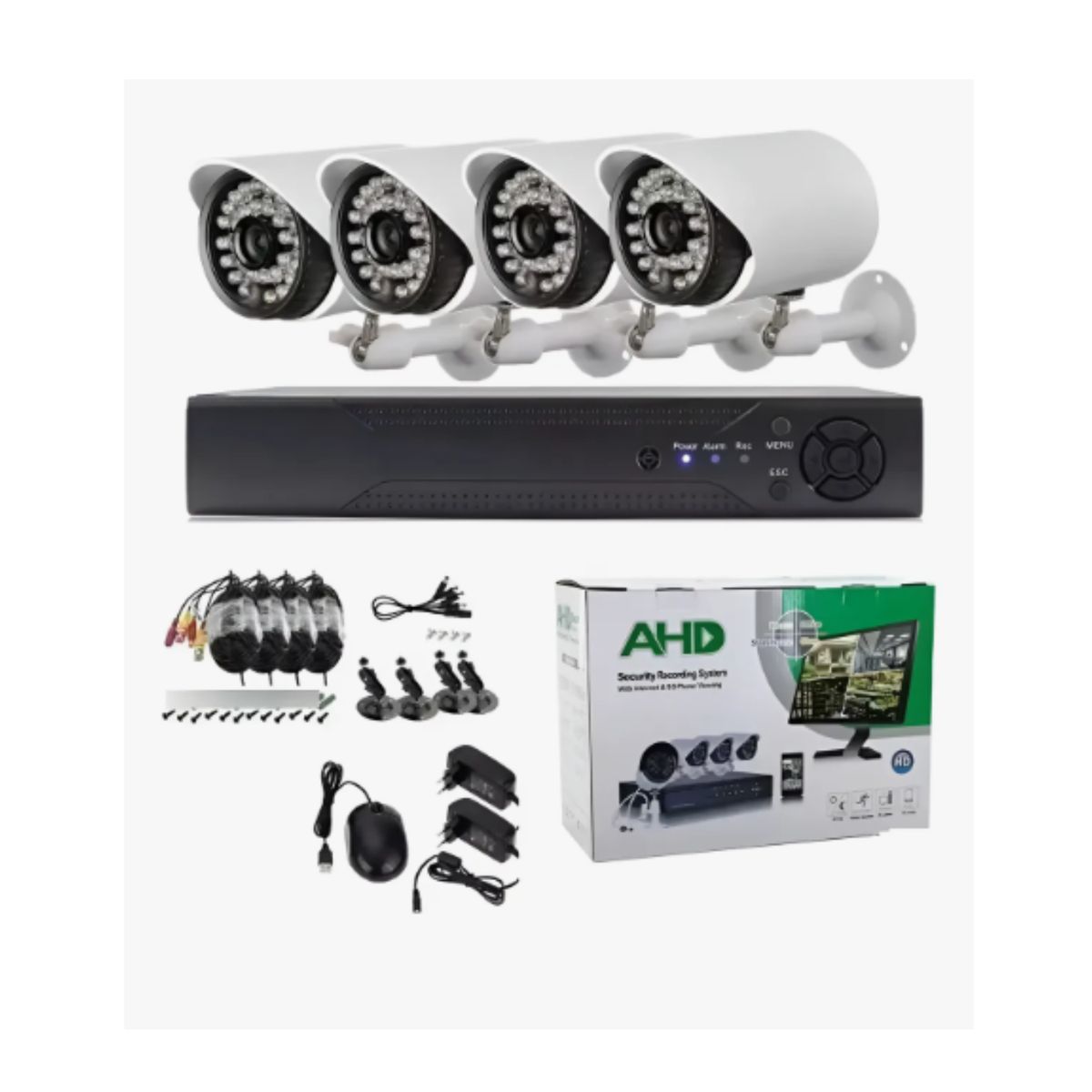 GENERICO - Kit Cctv Con 4 Cámaras De Seguridad Mas Dvr 1080p Hd Full Blanco