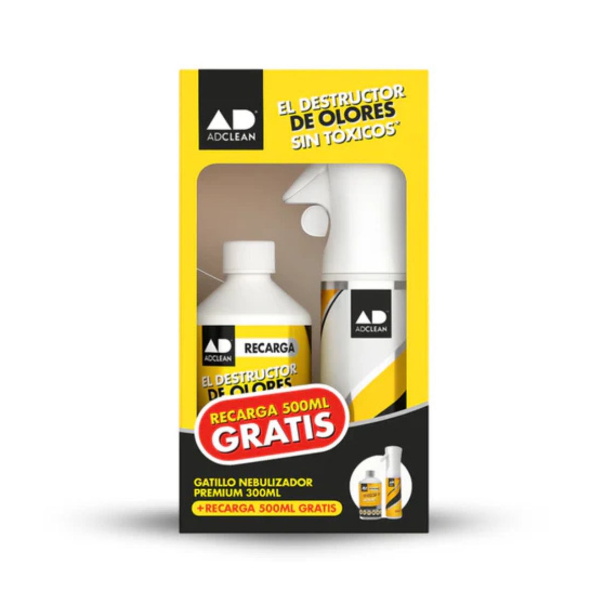 ADCLEAN - Pack Ahorro Destructor de Olores Adclean 300ml + Recarga 500ml