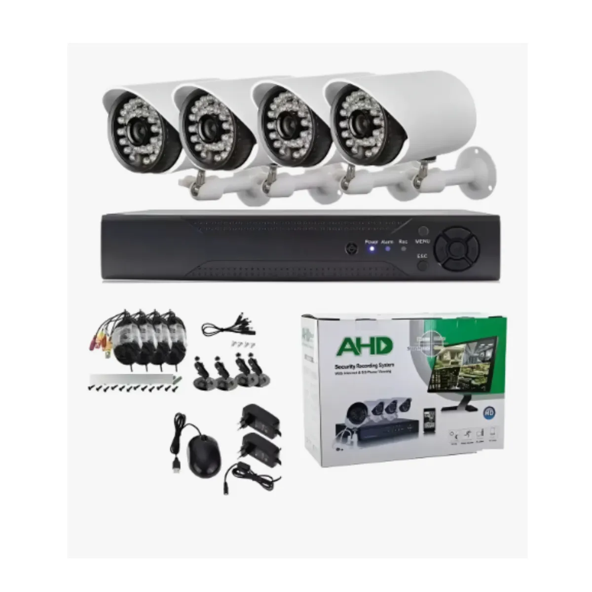 GENERICO - Kit Cctv Con 4 Cámaras De Seguridad Mas Dvr 1080p Hd Full Blanco