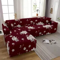 GENERICO - FUNDA ELASTIZADA PARA SILLON TIPO L DISEÑO BURDEO FLOR BLANCA 2 PIEZA 3 + 2 CUERPO
