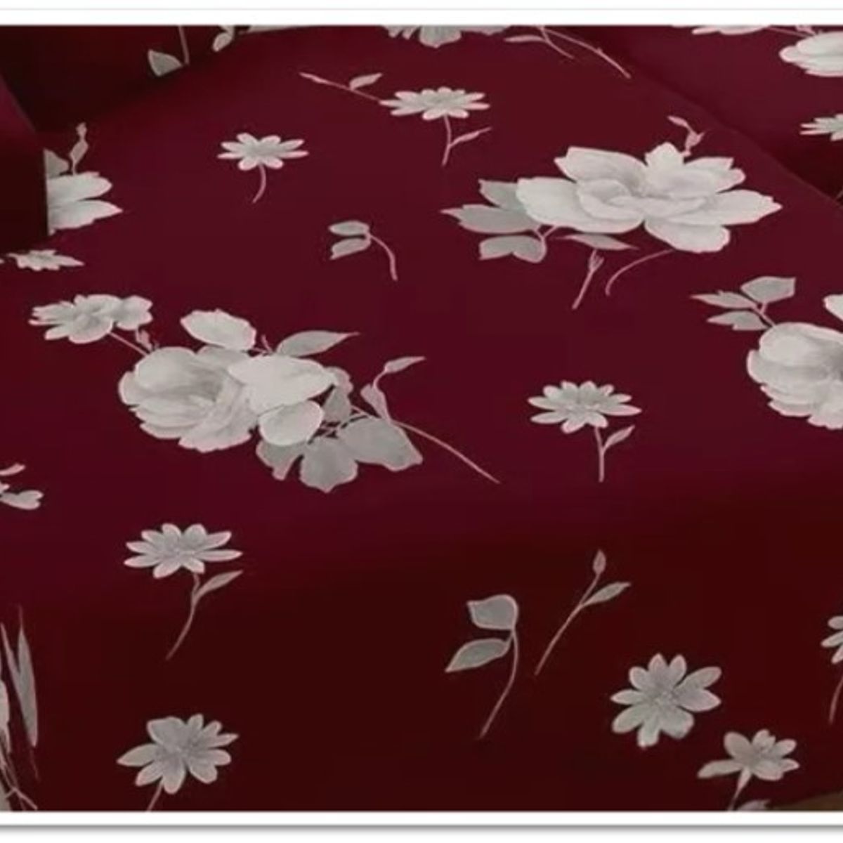 GENERICO - FUNDA ELASTIZADA PARA SILLON TIPO L DISEÑO BURDEO FLOR BLANCA 2 PIEZA 3 + 2 CUERPO