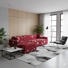 GENERICO - FUNDA ELASTIZADA PARA SILLON TIPO L DISEÑO BURDEO FLOR 2 PIEZA 3 + 2 CUERPO