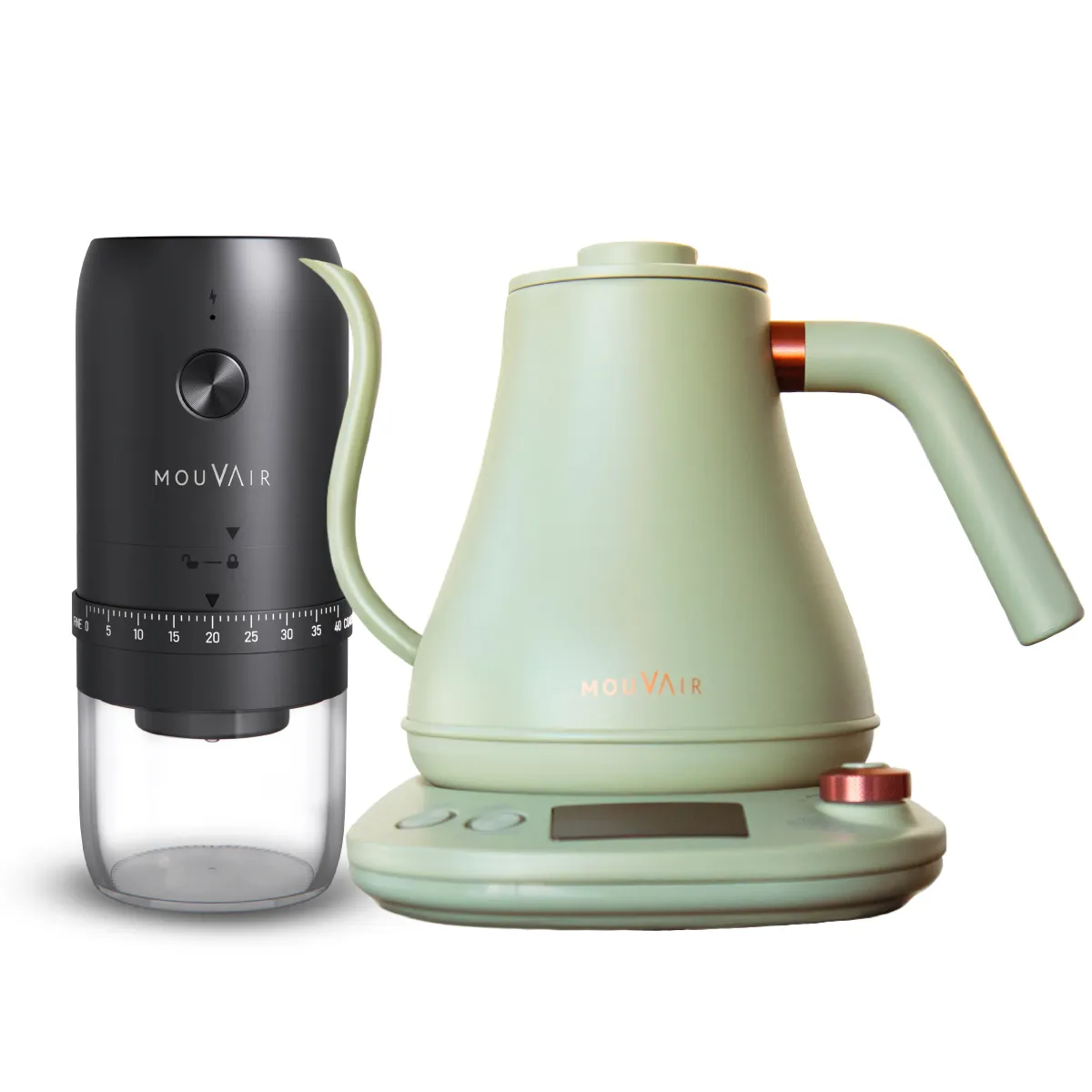MOUVAIR - Hervidor Inteligente Mouvair Swan Verde + Molinillo de Café Eléctrico